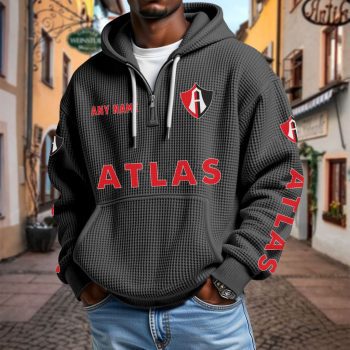 LIGA MX Atlas F.C Personalized Name Waffle Quarter Zip Hoodie Design