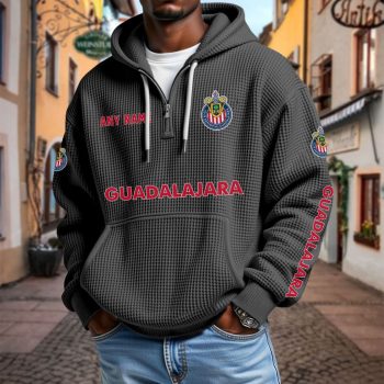 LIGA MX Chivas Guadalajara Personalized Name Waffle Quarter Zip Hoodie Design