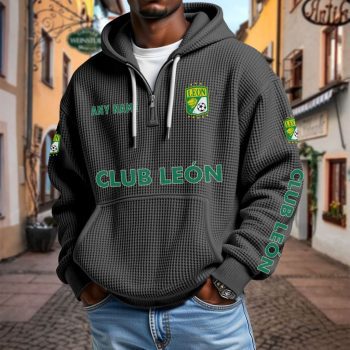 LIGA MX Club Leon Personalized Name Waffle Quarter Zip Hoodie Design