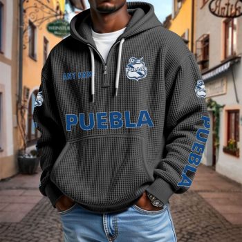 LIGA MX Club Puebla Personalized Name Waffle Quarter Zip Hoodie Design