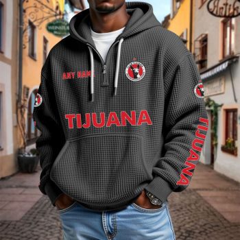 LIGA MX Club Tijuana Personalized Name Waffle Quarter Zip Hoodie Design