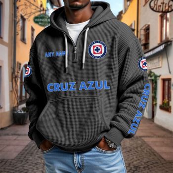 LIGA MX Cruz Azul Personalized Name Waffle Quarter Zip Hoodie Design