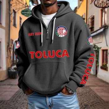 LIGA MX Deportivo Toluca Personalized Name Waffle Quarter Zip Hoodie Design