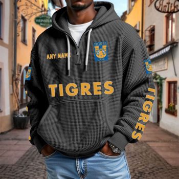 LIGA MX Tigres UANL Personalized Name Waffle Quarter Zip Hoodie Design