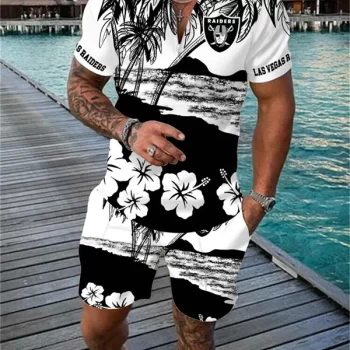 Las Vegas Raiders Combo Zip Polo Shirt And Shorts For Men