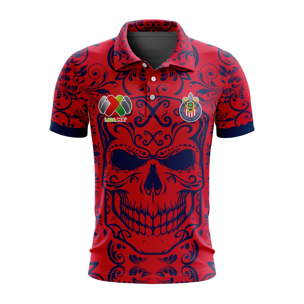 Liga-MX-Chivas-Guadalajara-Special-Dia-De-Muertos-Design-Polo-Shirt Liga MX Chivas Guadalajara Special Dia De Muertos Design Polo Shirt