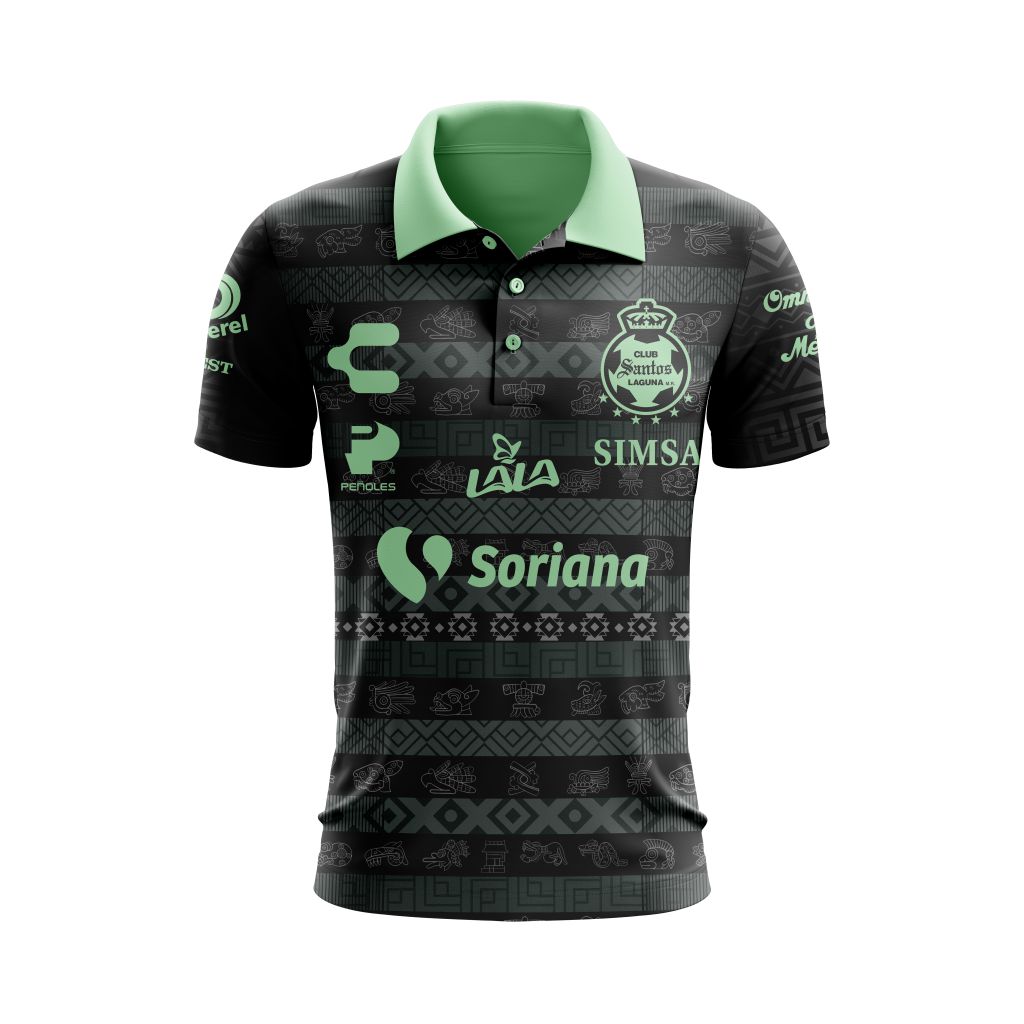Liga-MX-Club-Santos-Laguna-2023-2024-Away-Aztec-Design-Polo-Shirt Liga MX Club Santos Laguna 2023-2024 Away Aztec Design Polo Shirt