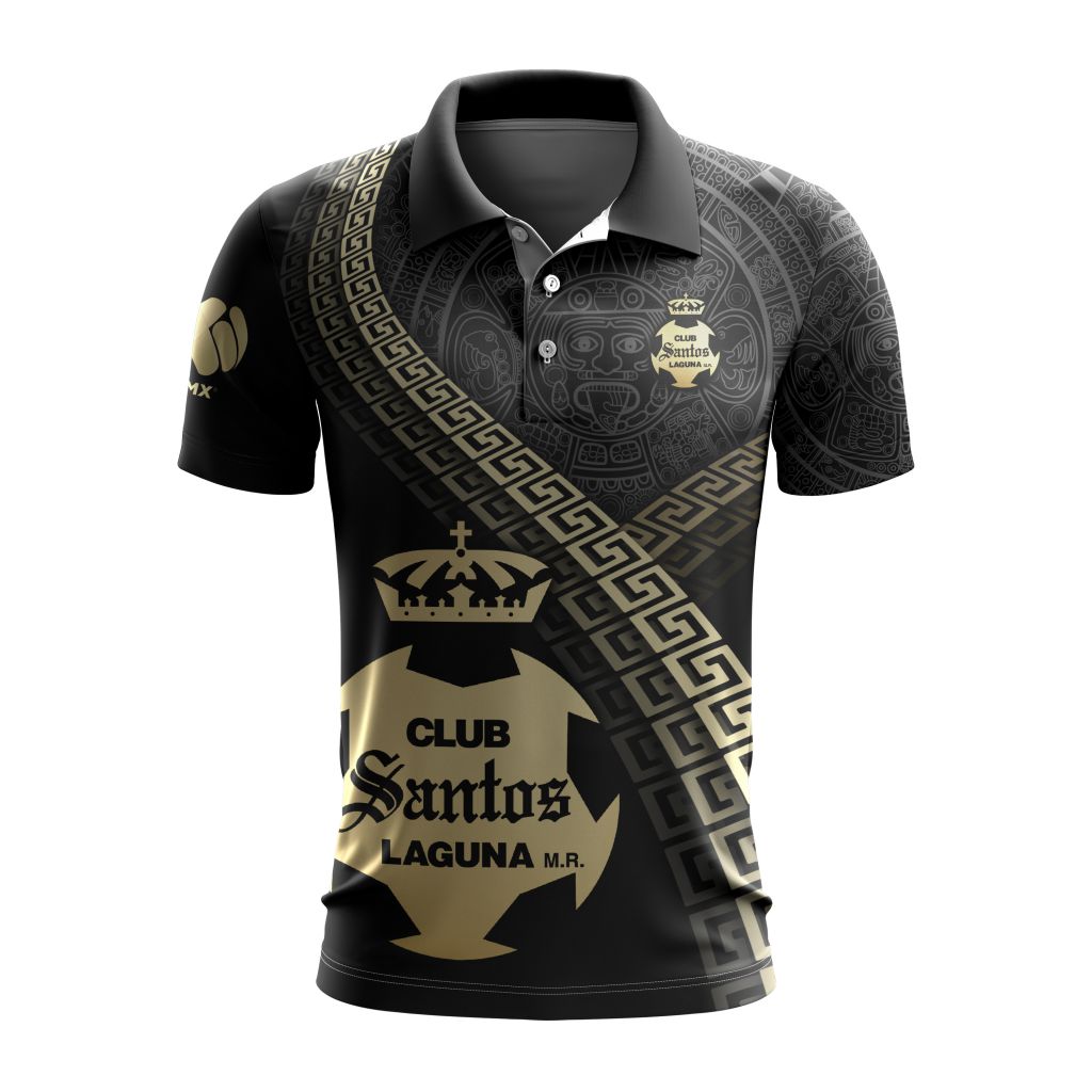 Liga-MX-Club-Santos-Laguna-Special-Black-And-Gold-Design-Polo-Shirt Liga MX Club Santos Laguna Special Black And Gold Design Polo Shirt