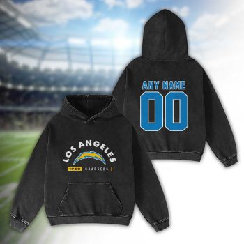Los Angeles Chargers Established 2D Personalized Name/Number Washed Hoodie Vintage Hoodie