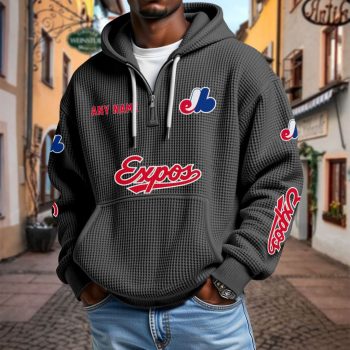 MLB Montreal Expos Personalized Name Waffle Quarter Zip Hoodie Design