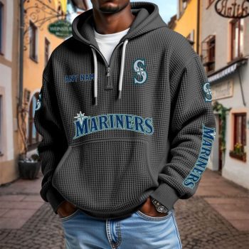 MLB Seattle Mariners Personalized Name Waffle Quarter Zip Hoodie Design