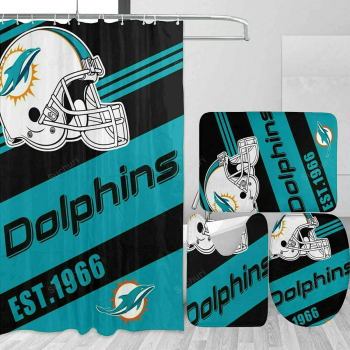 Miami Dolphins EST 1966 Helmet Waterproof Shower Curtain Non-Slip Toilet Lid Cover Bath Mat Bathroom Set BRS4349