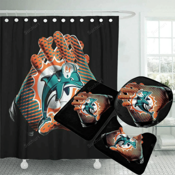 Miami Dolphins Gloves Logo Waterproof Shower Curtain Non-Slip Toilet Lid Cover Bath Mat Bathroom Set BRS4398