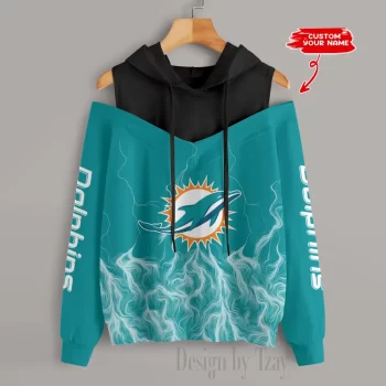 Miami Dolphins Slime Off Shoulder Hooded Sweatshirt For Women