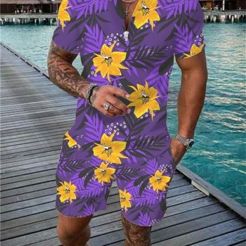 Minnesota Vikings Combo Zip Polo Shirt And Shorts For Men