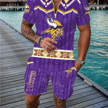 Minnesota Vikings Combo Zip Polo Shirt And Shorts For Men