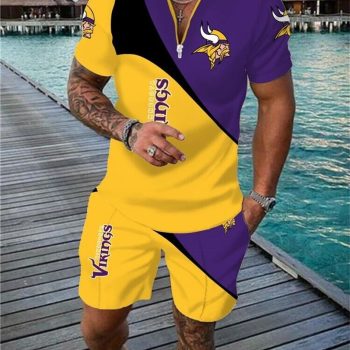 Minnesota Vikings Combo Zip Polo Shirt And Shorts For Men