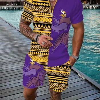 Minnesota Vikings Combo Zip Polo Shirt And Shorts For Men