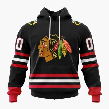 NHL Chicago Blackhawks Personalized 2025/26 Black Alternate Design Unisex Performance Hoodie