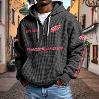 NHL Detroit Red Wings Personalized Name Waffle Quarter Zip Hoodie Design