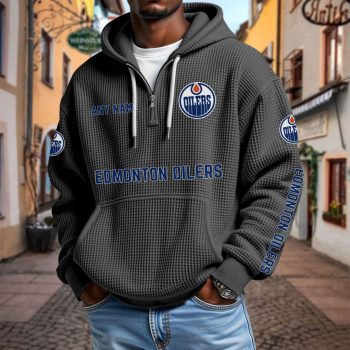 NHL Edmonton Oilers Personalized Name Waffle Quarter Zip Hoodie Design