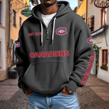 NHL Montreal Canadiens Personalized Name Waffle Quarter Zip Hoodie Design