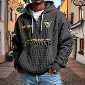 NHL Pittsburgh Penguins Personalized Name Waffle Quarter Zip Hoodie Design