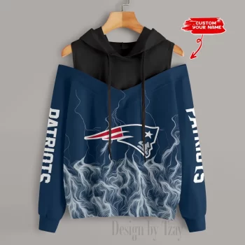 New England Patriots Slime Off Shoulder Hooded Sweatshirt For Women