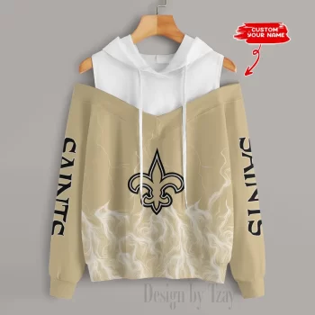 New Orleans Saints Slime Off Shoulder Hooded Sweatshirt For Women