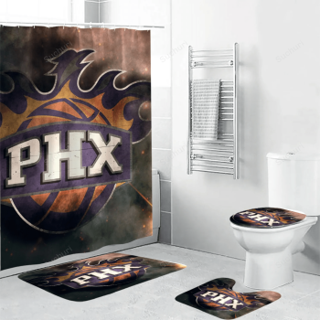 Phoenix Suns Emblem v8 Waterproof Shower Curtain Non-Slip Toilet Lid Cover Bath Mat Bathroom Set BRS4765