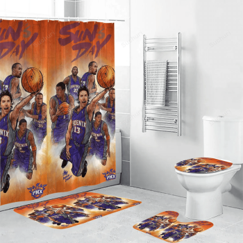 Phoenix Suns Team v1 Waterproof Shower Curtain Non-Slip Toilet Lid Cover Bath Mat Bathroom Set BRS4763