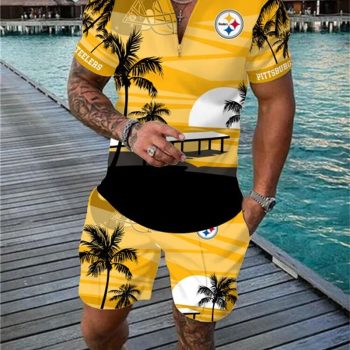 Pittsburgh Steelers Combo Zip Polo Shirt And Shorts For Men