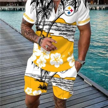 Pittsburgh Steelers Combo Zip Polo Shirt And Shorts For Men