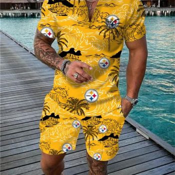 Pittsburgh Steelers Combo Zip Polo Shirt And Shorts For Men