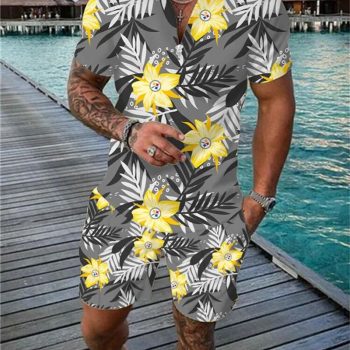 Pittsburgh Steelers Combo Zip Polo Shirt And Shorts For Men