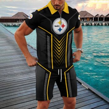 Pittsburgh Steelers Combo Zip Polo Shirt And Shorts For Men