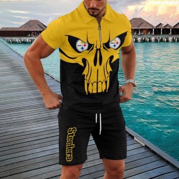 Pittsburgh Steelers Combo Zip Polo Shirt And Shorts For Men