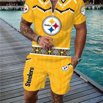 Pittsburgh Steelers Combo Zip Polo Shirt And Shorts For Men