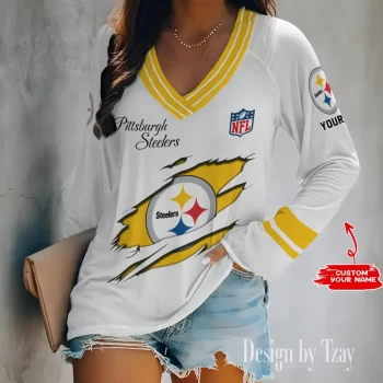 Pittsburgh Steelers Women's Long sleeves V-neck T-shirt