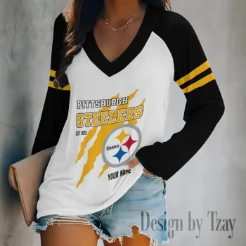 Pittsburgh Steelers Women's Long sleeves V-neck T-shirt