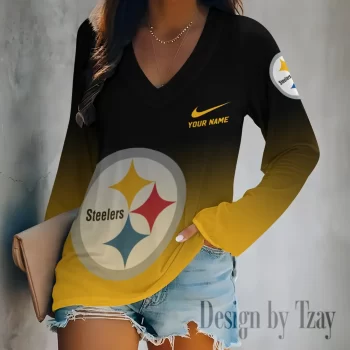 Pittsburgh Steelers Women's Long sleeves V-neck T-shirt