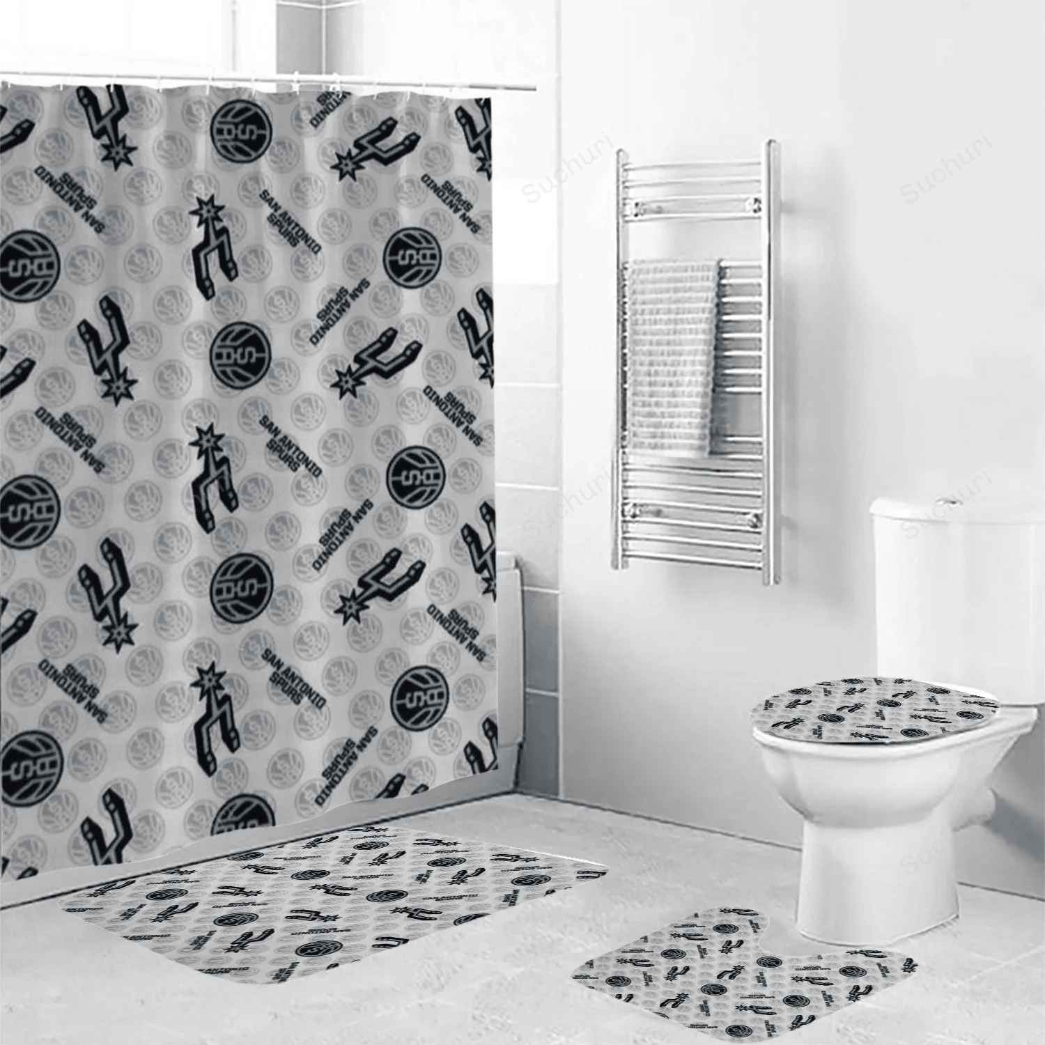 San-Antonio-Spurs-Logo6-Waterproof-Shower-Curtain-Non-Slip-Toilet-Lid-Cover-Bath-Mat-Bathroom-Set-BRS2740 San Antonio Spurs Logo6 Waterproof Shower Curtain Non-Slip Toilet Lid Cover Bath Mat Bathroom Set BRS2740