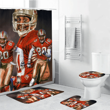San Francisco 49ers Jerry Rice 80 Waterproof Shower Curtain Non-Slip Toilet Lid Cover Bath Mat Bathroom Set BRS2780