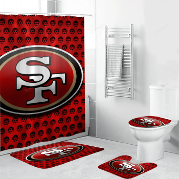 San Francisco 49ers Logo Art7 Waterproof Shower Curtain Non-Slip Toilet Lid Cover Bath Mat Bathroom Set BRS2783