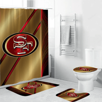 San Francisco 49ers Logo Pattern3 Waterproof Shower Curtain Non-Slip Toilet Lid Cover Bath Mat Bathroom Set BRS2668