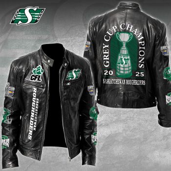Saskatchewan Roughriders 2025 Grey Cup Champions Motorcycle Leather Jacket