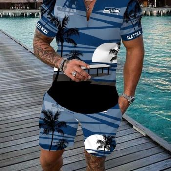 Seattle Seahawks Combo Zip Polo Shirt And Shorts For Men