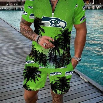Seattle Seahawks Combo Zip Polo Shirt And Shorts For Men