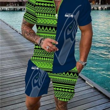 Seattle Seahawks Combo Zip Polo Shirt And Shorts For Men