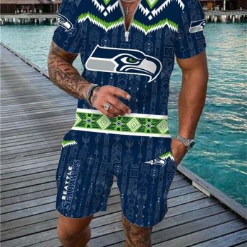 Seattle Seahawks Combo Zip Polo Shirt And Shorts For Men